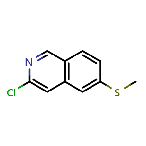 Chemical structure of 3-chloro-6-(methylthio)isoquinoline , CAS 2749735-90-6, AChemBlock U142079