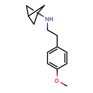 Chemical structure of N-(4-methoxyphenethyl)bicyclo[1.1.1]pentan-1-amine , CAS 2752750-20-0, AChemBlock U142111