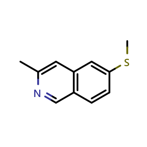 Chemical structure of 3-methyl-6-(methylthio)isoquinoline , CAS 2749920-28-1, AChemBlock U142162