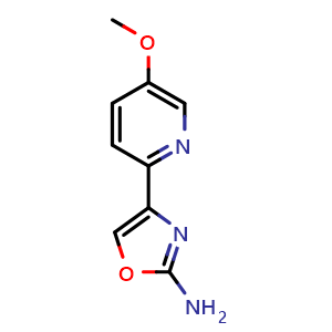 Chemical structure of 4-(5-methoxypyridin-2-yl)oxazol-2-amine , CAS 2749735-50-8, AChemBlock U142186