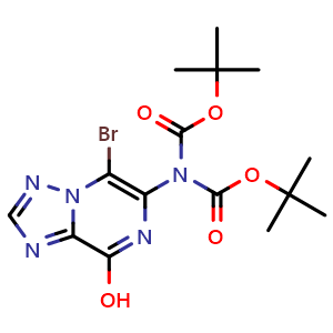 Chemical structure of 6-[Bis(Boc)amino]-5-bromo-[1,2,4]triazolo[1,5-a]pyrazin-8-ol , CAS 2240987-76-0, AChemBlock U142226