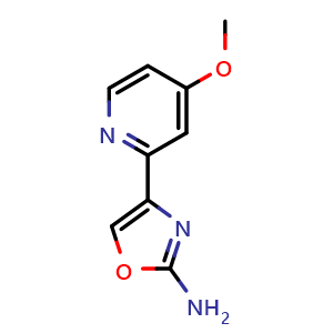 Chemical structure of 4-(4-methoxypyridin-2-yl)oxazol-2-amine , CAS 2740357-86-0, AChemBlock U142227