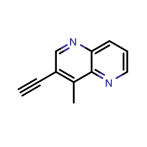 Chemical structure of 3-ethynyl-4-methyl-1,5-naphthyridine , CAS 2743253-48-5, AChemBlock U142314