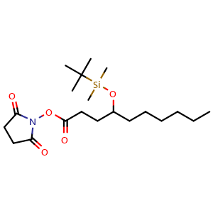 Chemical structure of 2,5-Dioxo-1-pyrrolidinyl 4-[(tert-Butyldimethylsilyl)oxy]decanoate , CAS 2741177-87-5, AChemBlock U142320