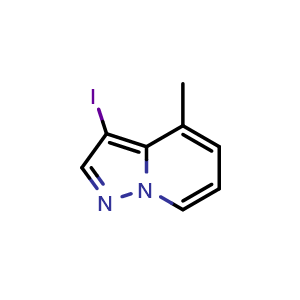 Chemical structure of 3-Iodo-4-methylpyrazolo[1,5-a]pyridine , CAS 2739892-25-0, AChemBlock U142321
