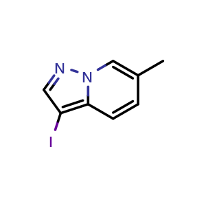 Chemical structure of 3-iodo-6-methylpyrazolo[1,5-a]pyridine , CAS 2751553-45-2, AChemBlock U142322