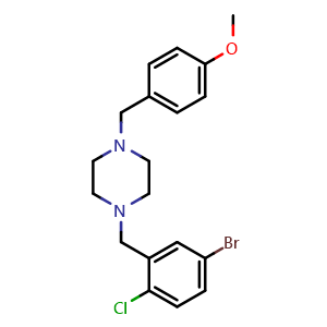 Chemical structure of 1-(5-Bromo-2-chloro-benzyl)-4-(4-methoxy-benzyl)-piperazine , CAS 2740660-37-9, AChemBlock U142327