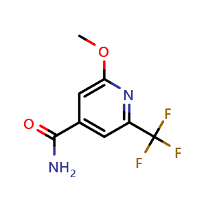 Chemical structure of 2-methoxy-6-(trifluoromethyl)isonicotinamide , CAS 2740657-66-1, AChemBlock U142332