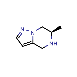 Chemical structure of (R)-6-Methyl-4,5,6,7-tetrahydropyrazolo[1,5-a]pyrazine , CAS 2090270-33-8, AChemBlock U142336