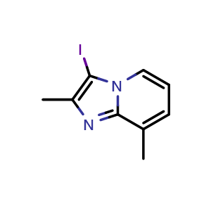 Chemical structure of 3-iodo-2,8-dimethylimidazo[1,2-a]pyridine , CAS 2748263-04-7, AChemBlock U142343