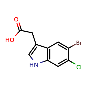 Chemical structure of 2-(5-bromo-6-chloro-1H-indol-3-yl)acetic acid , CAS 2752153-98-1, AChemBlock U142346