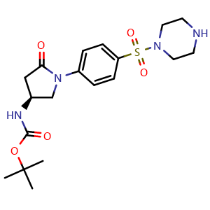 Chemical structure of (S)-4-(Boc-amino)-1-[4-(1-piperazinylsulfonyl)phenyl]pyrrolidin-2-one , CAS 2568078-28-2, AChemBlock U142370