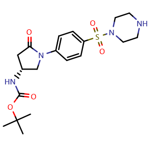 Chemical structure of (R)-4-(Boc-amino)-1-[4-(1-piperazinylsulfonyl)phenyl]pyrrolidin-2-one , CAS 2808120-00-3, AChemBlock U142371