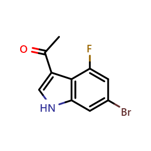 Chemical structure of 1-(6-bromo-4-fluoro-1H-indol-3-yl)ethan-1-one , CAS 2752297-28-0, AChemBlock U142387