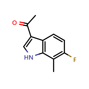 Chemical structure of 1-(6-fluoro-7-methyl-1H-indol-3-yl)ethan-1-one , CAS 2741568-05-6, AChemBlock U142436