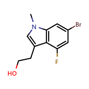 Chemical structure of 2-(6-bromo-4-fluoro-1-methyl-1H-indol-3-yl)ethan-1-ol , CAS 2741594-25-0, AChemBlock U142444