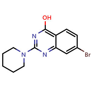 Chemical structure of 7-bromo-2-(piperidin-1-yl)quinazolin-4-ol , CAS 2301857-93-0, AChemBlock U142447