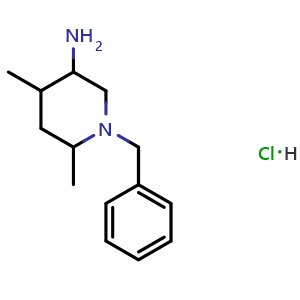 Chemical structure of 1-benzyl-4,6-dimethylpiperidin-3-amine hydrochloride , CAS 2703752-19-4, AChemBlock U142461