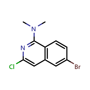 Chemical structure of 6-bromo-3-chloro-N,N-dimethylisoquinolin-1-amine , CAS 2749346-73-2, AChemBlock U142465