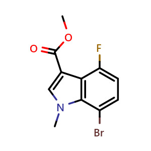 Chemical structure of methyl 7-bromo-4-fluoro-1-methyl-1H-indole-3-carboxylate , CAS 2742924-09-8, AChemBlock U142467