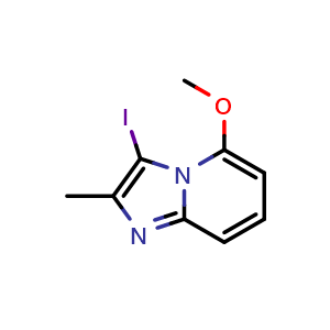 Chemical structure of 3-iodo-5-methoxy-2-methylimidazo[1,2-a]pyridine , CAS 2749762-28-3, AChemBlock U142470