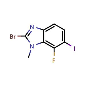 Chemical structure of 2-bromo-7-fluoro-6-iodo-1-methyl-1H-benzo[d]imidazole , CAS 2749711-32-6, AChemBlock U142474