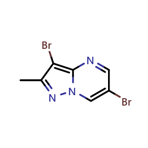 Chemical structure of 3,6-dibromo-2-methylpyrazolo[1,5-a]pyrimidine , CAS 2411869-58-2, AChemBlock U142506