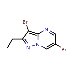 Chemical structure of 3,6-Dibromo-2-ethylpyrazolo[1,5-a]pyrimidine , CAS 2752171-48-3, AChemBlock U142507