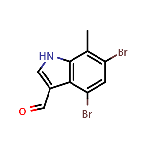 Chemical structure of 4,6-dibromo-7-methyl-1H-indole-3-carbaldehyde , CAS 2748262-75-9, AChemBlock U142515