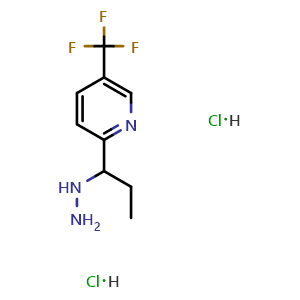 Chemical structure of 2-(1-Hydrazinopropyl)-5-(trifluoromethyl)pyridine dihydrochloride , CAS 2832478-62-1, AChemBlock U142518