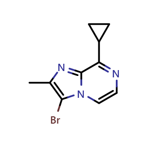 Chemical structure of 3-Bromo-8-cyclopropyl-2-methylimidazo[1,2-a]pyrazine , CAS 2743276-19-7, AChemBlock U142583