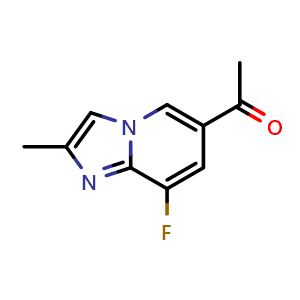 Chemical structure of 1-(8-fluoro-2-methylimidazo[1,2-a]pyridin-6-yl)ethan-1-one , CAS 2740822-04-0, AChemBlock U142588