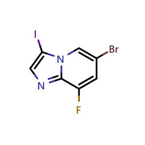 Chemical structure of 6-bromo-8-fluoro-3-iodoimidazo[1,2-a]pyridine , CAS 2752241-17-9, AChemBlock U142596
