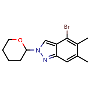 Chemical structure of 4-bromo-5,6-dimethyl-2-tetrahydropyran-2-yl-indazole , CAS 2725790-91-8, AChemBlock U142606