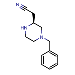 Chemical structure of (S)-2-(4-benzylpiperazin-2-yl)acetonitrile , CAS 2740593-12-6, AChemBlock U142615