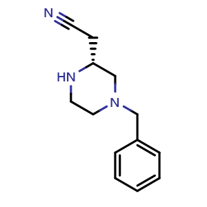 Chemical structure of (R)-2-(4-benzylpiperazin-2-yl)acetonitrile , CAS 2740593-41-1, AChemBlock U142628