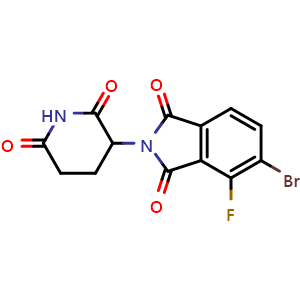 Chemical structure of 5-bromo-2-(2,6-dioxopiperidin-3-yl)-4-fluoroisoindoline-1,3-dione , CAS 2740657-28-5, AChemBlock U142635