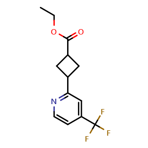 Chemical structure of Ethyl 3-[4-(Trifluoromethyl)-2-pyridinyl]cyclobutanecarboxylate , CAS 2241052-68-4, AChemBlock U142641