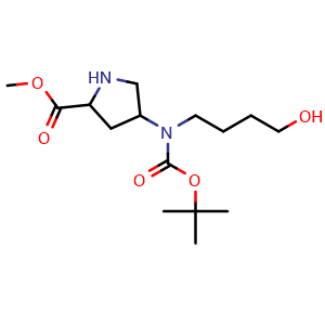 Chemical structure of Methyl 4-[Boc(4-hydroxybutyl)amino]pyrrolidine-2-carboxylate , CAS 2738894-37-4, AChemBlock U142650