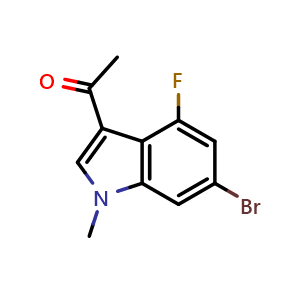 Chemical structure of 1-(6-bromo-4-fluoro-1-methyl-1H-indol-3-yl)ethan-1-one , CAS 2752750-06-2, AChemBlock U142657