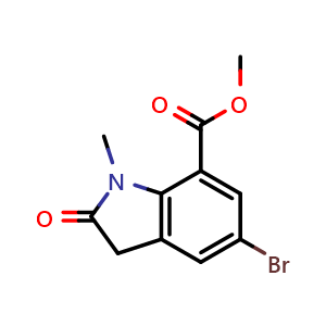 Chemical structure of Methyl 5-Bromo-1-methyl-2-oxoindoline-7-carboxylate , CAS 2708287-91-4, AChemBlock U142669