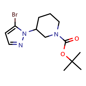 Chemical structure of 1-Boc-3-(5-bromo-1-pyrazolyl)piperidine , CAS 2832231-43-1, AChemBlock U142682