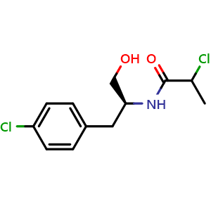 Chemical structure of 2-Chloro-N-[(S)-1-(4-chlorophenyl)-3-hydroxy-2-propyl]propanamide , CAS 2820384-22-1, AChemBlock U142713