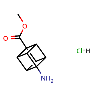 Chemical structure of methyl (2r,3R,4s,5S)-4-aminocubane-1-carboxylate hydrogen chloride , CAS 1620821-59-1, AChemBlock U142727