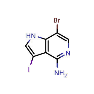 Chemical structure of 7-bromo-3-iodo-1H-pyrrolo[3,2-c]pyridin-4-amine , CAS 2940958-39-2, AChemBlock U142749