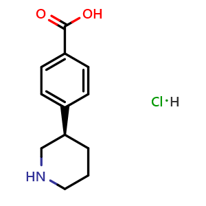 Chemical structure of (R)-4-(piperidin-3-yl)benzoic acid hydrochloride , CAS 2518051-17-5, AChemBlock U142750