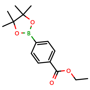 Chemical structure of ethyl 4-(4,4,5,5-tetramethyl-1,3,2-dioxaborolan-2-yl)benzoate , CAS 195062-62-5, AChemBlock V142789