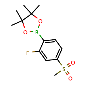 Chemical structure of 2-(2-fluoro-4-(methylsulfonyl)phenyl)-4,4,5,5-tetramethyl-1,3,2-dioxaborolane , CAS 1384951-71-6, AChemBlock V142790
