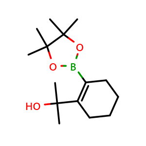 Chemical structure of 2-(2-(4,4,5,5-tetramethyl-1,3,2-dioxaborolan-2-yl)cyclohex-1-en-1-yl)propan-2-ol , AChemBlock V142812