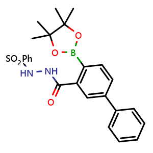 Chemical structure of N'-(4-(4,4,5,5-tetramethyl-1,3,2-dioxaborolan-2-yl)-[1,1'-biphenyl]-3-carbonyl)benzenesulfonohydrazide , AChemBlock V142823